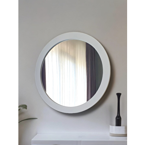 Dfn Wood Beyaz Moderna Yuvarlak Duvar Salon Banyo Aynası 40x40 Cm 40x40 cm