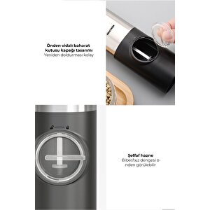 Pilli Led Işıklı Tuz Karabiber Değirmeni Otomatik Baharat Öğütücü 2li Paket