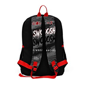 Coral High Siyah Kırmızı Anime Araba Desenli Dört Bölmeli Okul Sırt Çantası 23747