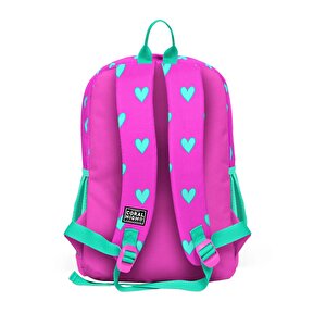 Kız Çocuk İlkokul Çantası Kalp Desenli Dört Bölmeli Pembe - Yeşil
