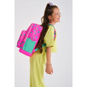 Coral High Kız Çocuk İlkokul Çantası Kalp Desenli Dört Bölmeli Pembe - Yeşil
