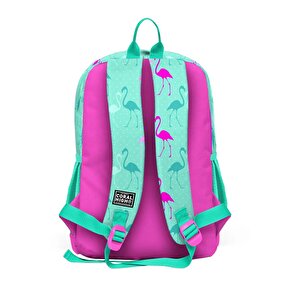 Coral High Kids Su Yeşili Neon Pembe Flamingo Desenli Dört Bölmeli Okul Sırt Çantası 23111