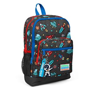 Kids Gri Uzay Desenli Dört Bölmeli Okul Sırt Çantası 23469
