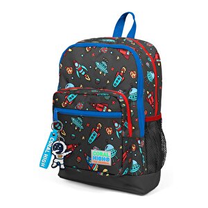 Kids Gri Uzay Desenli Dört Bölmeli Okul Sırt Çantası 23469