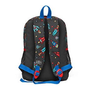 Coral High Kids Gri Uzay Desenli Dört Bölmeli Okul Sırt Çantası 23469