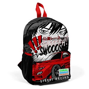 Minik Yuva Sırt Çantası Siyah Kırmızı Anime Araba Desenli Iki Bölmeli 23547