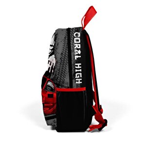 Coral High Minik Yuva Sırt Çantası Siyah Kırmızı Anime Araba Desenli Iki Bölmeli 23547