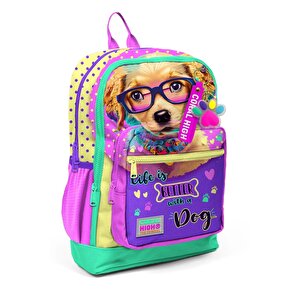 Kids Sarı Pembe Sevimli Köpek Desenli Okul Sırt Çantası 23752