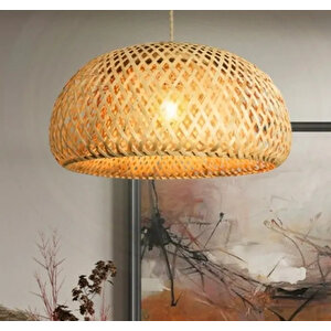 Sarkıt Avize Hasır Bambu Avize 1.sınıf Kalite 300mm Çap Naturel Ferahlık Katar