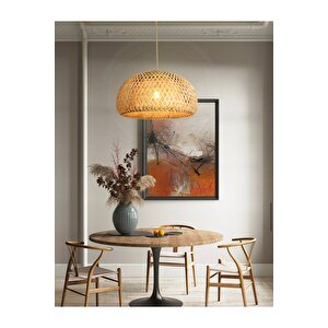 Sarkıt Avize Hasır Bambu Avize 1.sınıf Kalite 300mm Çap Naturel Ferahlık Katar
