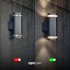 FoneLight Gala Duo 27 cm Çift Yönlü LED Duvar Apliği Antrasit Alüminyum Cam Detaylı IP65 Dış Mekan Bahçe Cephe Aydınlatması 9W