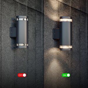 FoneLight Gala Duo Çift Yönlü LED Dış Mekan Duvar Apliği 21 Cm Cam Detaylı Antrasit Alüminyum IP65 Bahçe Cephe Aydınlatması 3000K