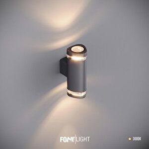 FoneLight Gala Duo Çift Yönlü LED Dış Mekan Duvar Apliği 21 Cm Cam Detaylı Antrasit Alüminyum IP65 Bahçe Cephe Aydınlatması 3000K