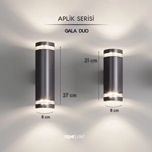 FoneLight Gala Duo Çift Yönlü LED Dış Mekan Duvar Apliği 21 Cm Cam Detaylı Antrasit Alüminyum IP65 Bahçe Cephe Aydınlatması 3000K