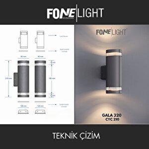 FoneLight Gala Duo Çift Yönlü LED Dış Mekan Duvar Apliği 21 Cm Cam Detaylı Antrasit Alüminyum IP65 Bahçe Cephe Aydınlatması 3000K