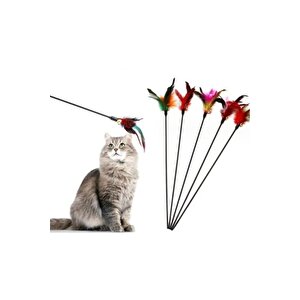 3b Trend Çıngıraklı Tüylü Kedi Oyun Çubuğu Kedi Oltası Oyuncağı