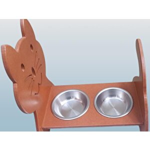 Hobi Erc 90373 Model Kedi Mama Ve Su Kabı Seti Mdf Ceviz Renk Paslanmaz Tabak