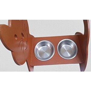 Hobi Erc 90373 Model Kedi Mama Ve Su Kabı Seti Mdf Ceviz Renk Paslanmaz Tabak