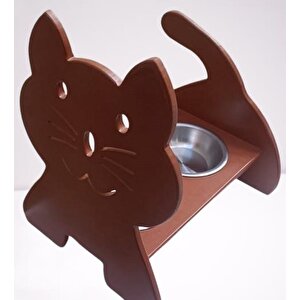 Hobi Erc 90373 Model Kedi Mama Ve Su Kabı Seti Mdf Ceviz Renk Paslanmaz Tabak