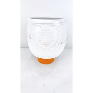 Bitki Tasarımı Antik Kendinden Ayaklı Toprak Saksı Saksılık Beyaz 19 Cm