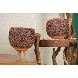 Ahşap Ayakli Ve Ayaksiz Püskürtme Model Terracota Toprak Saksi İki̇li̇ Set