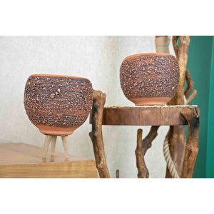 Ahşap Ayakli Ve Ayaksiz Püskürtme Model Terracota Toprak Saksi İki̇li̇ Set