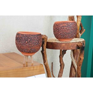 Ahşap Ayakli Ve Ayaksiz Püskürtme Model Terracota Toprak Saksi İki̇li̇ Set