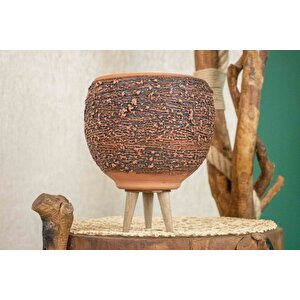 Ahşap Ayakli Püskürtme Model Terracota Doğal Toprak Saksi