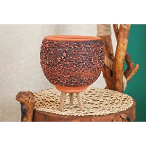 Ahşap Ayakli Püskürtme Model Terracota Doğal Toprak Saksi