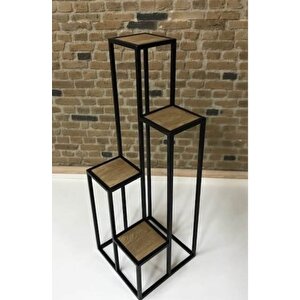 Çiçeklik Zlf 13547 Dekoratif Kule Model Metal Çelik Siyah Statik Boya Ahşap Tabla