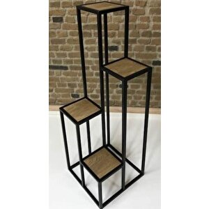 Çiçeklik Zlf 13547 Dekoratif Kule Model Metal Çelik Siyah Statik Boya Ahşap Tabla