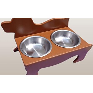 Hobi Erc Model 90374 Köpek Mama Ve Su Kabı Seti Mdf Ceviz Renk Paslanmaz Tabak