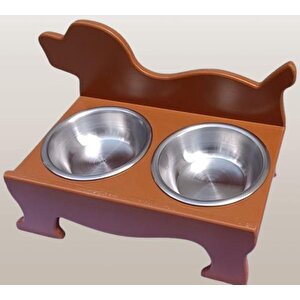 Hobi Erc Model 90374 Köpek Mama Ve Su Kabı Seti Mdf Ceviz Renk Paslanmaz Tabak