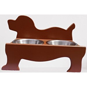 Hobi Erc Model 90374 Köpek Mama Ve Su Kabı Seti Mdf Ceviz Renk Paslanmaz Tabak