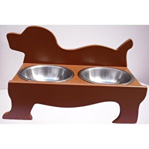Hobi Erc Model 90374 Köpek Mama Ve Su Kabı Seti Mdf Ceviz Renk Paslanmaz Tabak