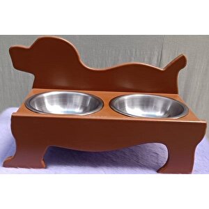 Hobi Erc Model 90374 Köpek Mama Ve Su Kabı Seti Mdf Ceviz Renk Paslanmaz Tabak