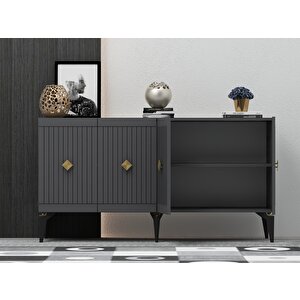 Midas 180 Cm Tv Sehpası (alt Modül) Ve 4 Kapaklı Konsol 2'li Salon Takımı Antrasit-Altın