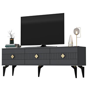 Midas 180 Cm Tv Sehpası (alt Modül) Ve 4 Kapaklı Konsol 2'li Salon Takımı Antrasit-Altın