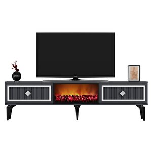 Flame Şömineli Tv Sehpası (alt Modül) Antrasit-Gümüş