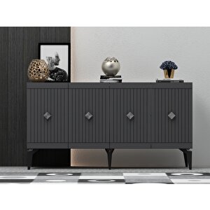 Midas 180 Cm Tv Sehpası (alt Modül) Ve 4 Kapaklı Konsol 2'li Salon Takımı Antrasit-Gümüş Antrasit Gümüş