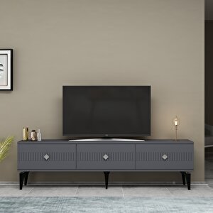 Midas 180 Cm Tv Sehpası (alt Modül) Ve 4 Kapaklı Konsol 2'li Salon Takımı Antrasit-Gümüş