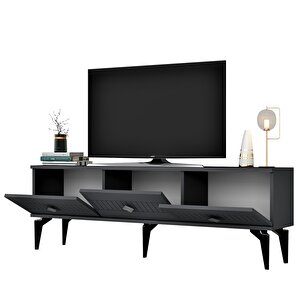 Midas 180 Cm Tv Sehpası (alt Modül) Ve 4 Kapaklı Konsol 2'li Salon Takımı Antrasit-Gümüş