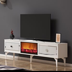 Flame Şömineli Tv Sehpası (alt Modül) Beyaz-Gümüş Beyaz-Gümüş