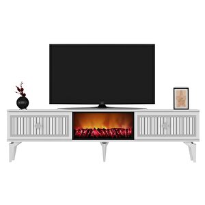 Flame Şömineli Tv Sehpası (alt Modül) Beyaz-Gümüş