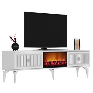 Flame Şömineli Tv Sehpası (alt Modül) Beyaz-Gümüş
