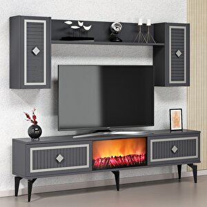 Flame Şömineli Tv Ünitesi Takımı Antrasit-Gümüş Antrasit Gümüş