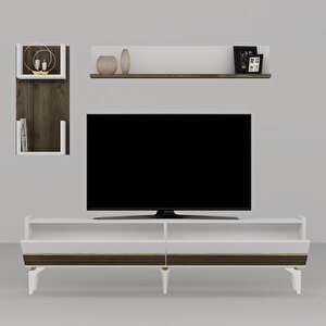 Tedy Tv Ünitesi,konsol Ve Orta Sehpa 3'lü Salon Takımı Beyaz-Ceviz-Altın