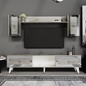 Bora Tv Ünitesi, Orta Sehpa Ve Konsol 3'lü Salon Takımı Efesmermer-Gümüş