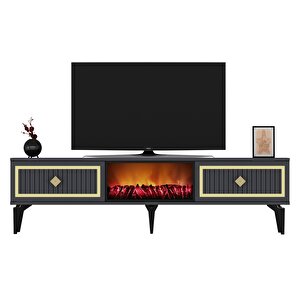 Flame Şömineli Tv Sehpası (alt Modül) Antrasit-Altın