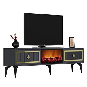 Flame Şömineli Tv Sehpası (alt Modül) Antrasit-Altın